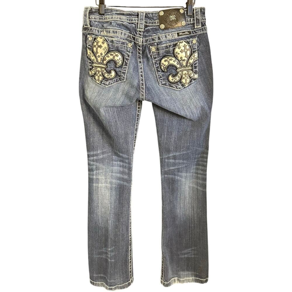 Miss Me Thick Stitch Fleur De Lis Boot Cut Jeans Western Y2K Size 29 - Picture 3 of 12